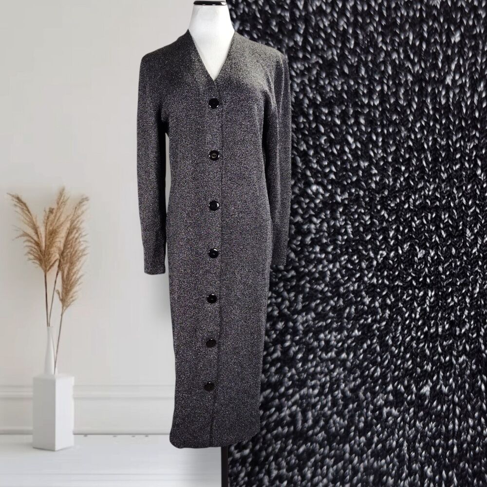Vintage 90sAl Noral Button Front Midi Dress Size XL Black Hand Loomed Wool Blend